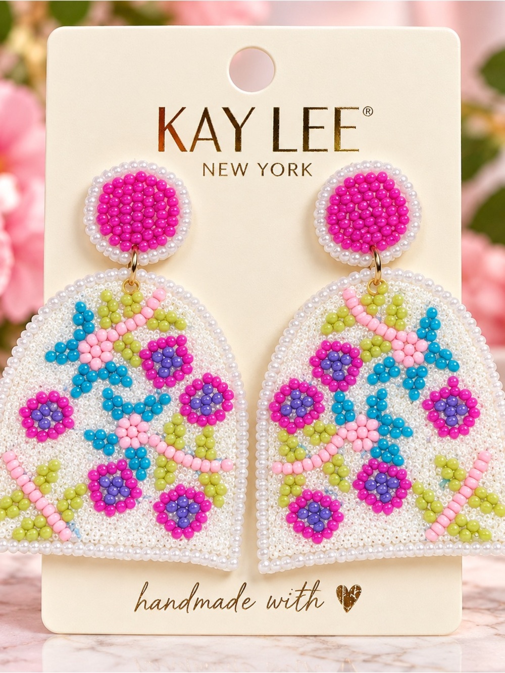 Kay Lee New York Handmade Floral Beaded Statement Earrings Multicolor NWT